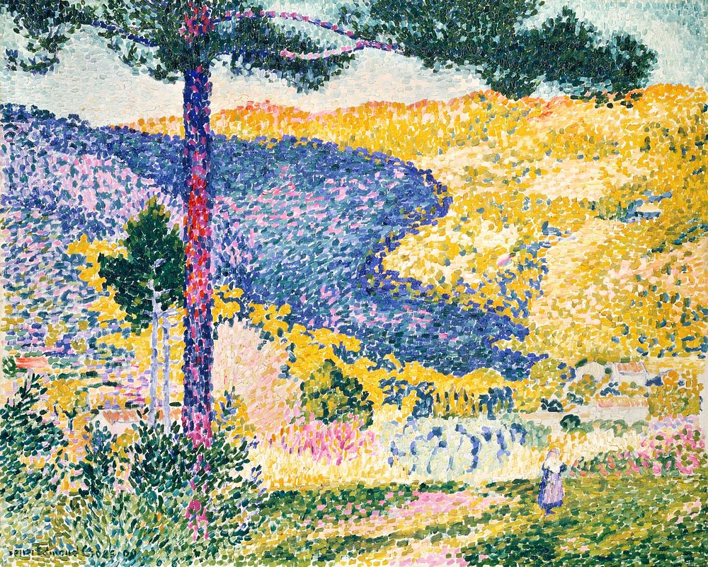 Valley with Fir; Shade on the Mountain (1909) painting in high resolution by Henri-Edmond Cross. Original from The MET…