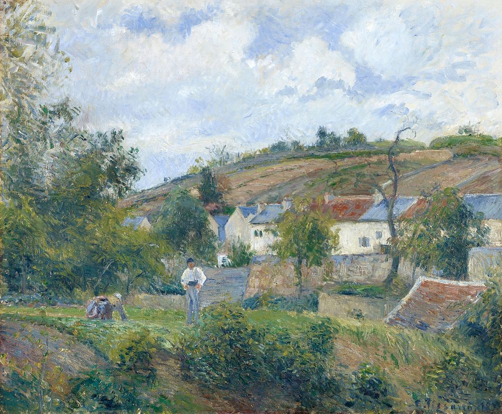 A corner of the Hermitage, Pontoise (1878) painting in high resolution by Camille Pissarro. Original from the Kunstmuseum…