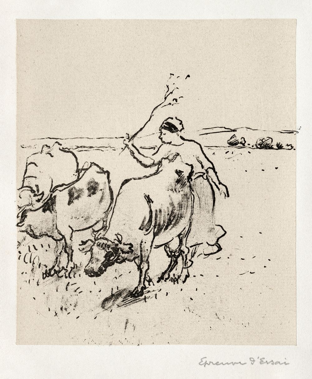 Cowherder (ca. 1899) by Camille Pissarro. Original from The Cleveland Museum of Art. Digitally enhanced by rawpixel.