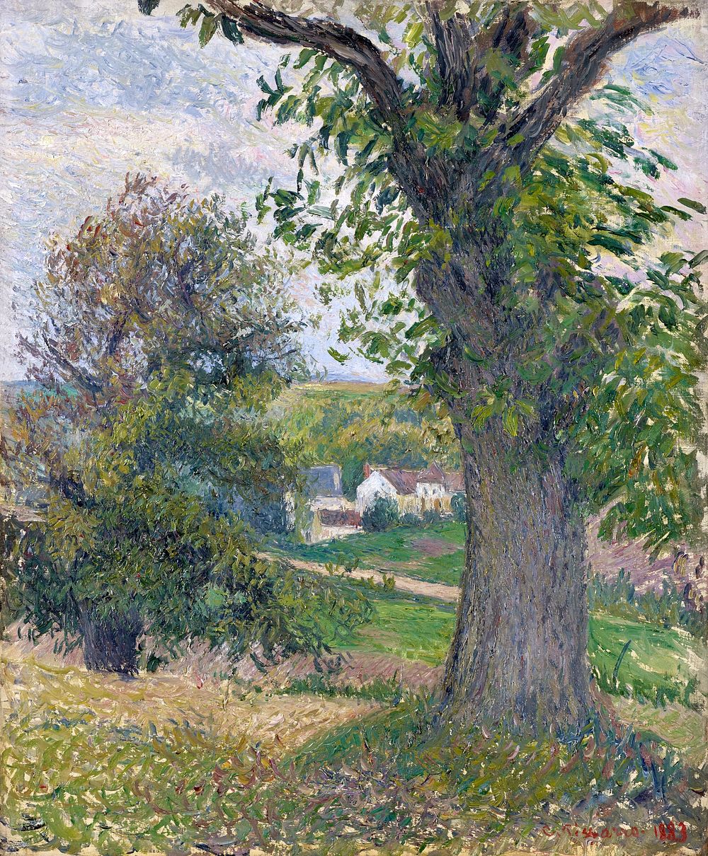Chestnut trees in Osny (1883) painting in high resolution by Camille Pissarro. Original from the Kunstmuseum Basel Museum.…