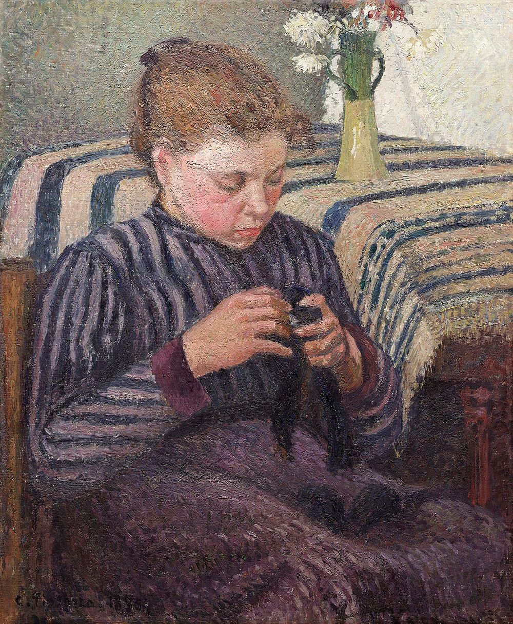 Woman Mending (1895) by Camille Pissarro. Original from The Art Institute of Chicago. Digitally enhanced by rawpixel.
