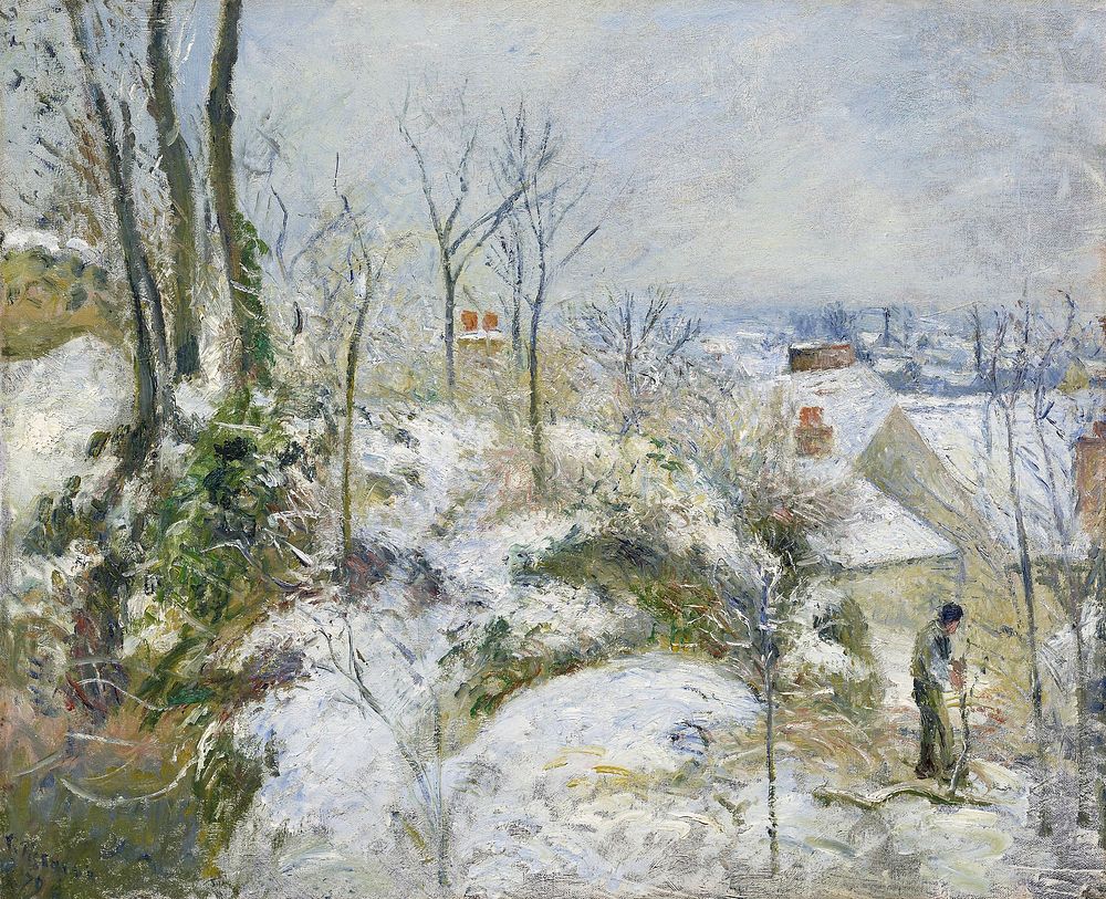 Rabbit Warren at Pontoise, Snow (1879) by Camille Pissarro. Original from The Art Institute of Chicago. Digitally enhanced…