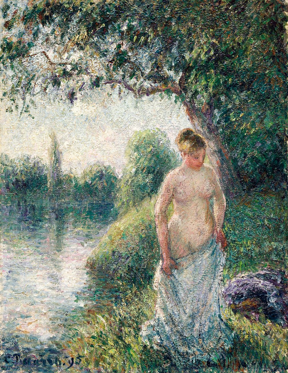 The Bather (1985) by Camille Pissarro. Original from The National Gallery of Art. Digitally enhanced by rawpixel.