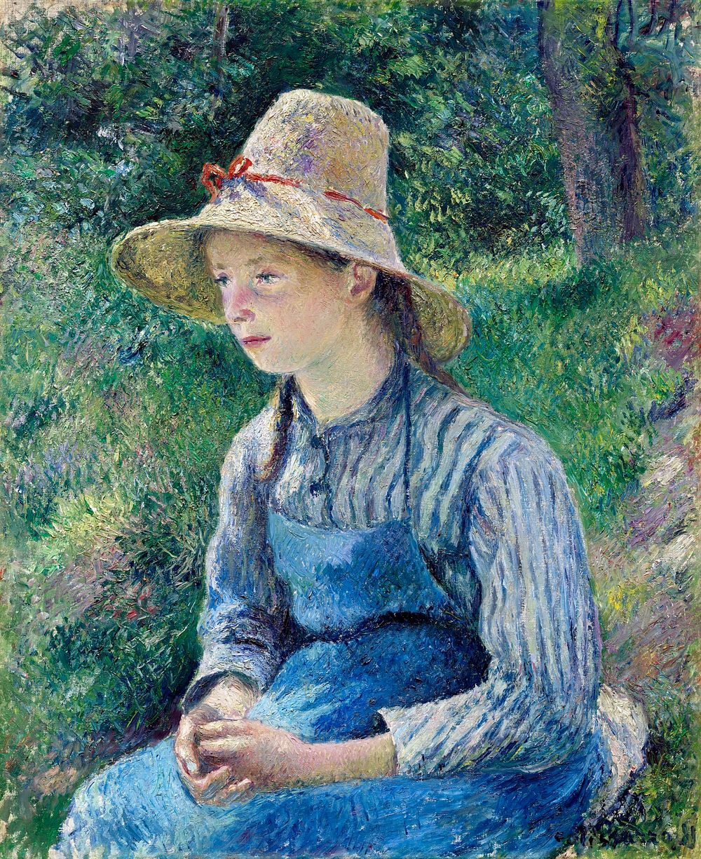 Peasant Girl with a Straw Hat (1881) by Camille Pissarro. Original from The National Gallery of Art. Digitally enhanced by…