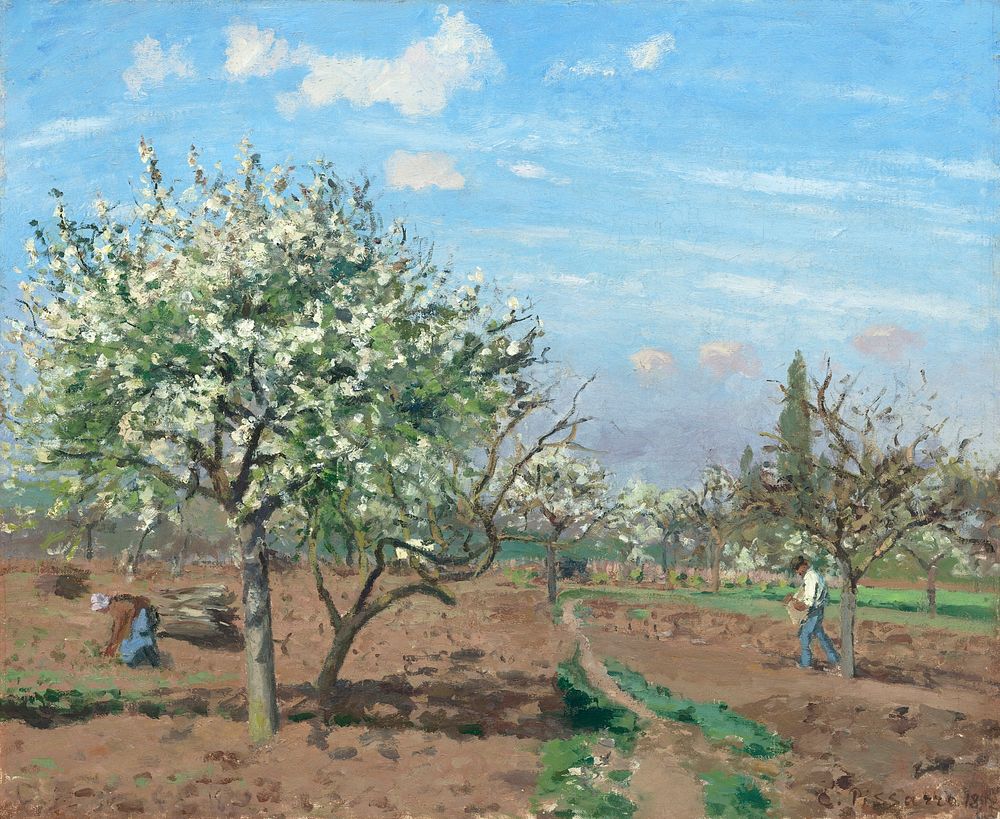 Orchard in Bloom, Louveciennes (1872) by Camille Pissarro. Original from The National Gallery of Art. Digitally enhanced by…