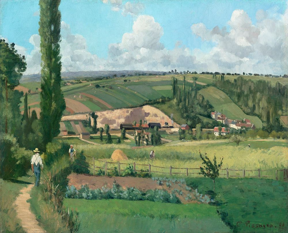 Landscape at Les Pâtis, Pontoise (1868) by Camille Pissarro. Original from The National Gallery of Art. Digitally enhanced…