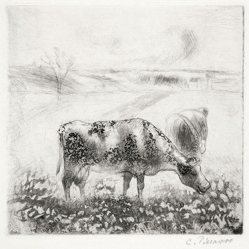La Vache (The Cow) (1885) by Camille Pissarro. Original from Yale University Art Gallery. Digitally enhanced by rawpixel.