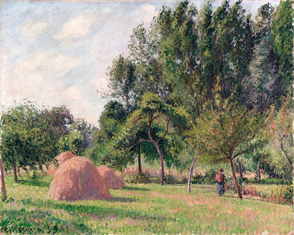 Haystacks, Morning, éragny (1899) by Camille Pissarro. Original from The MET museum. Digitally enhanced by rawpixel.