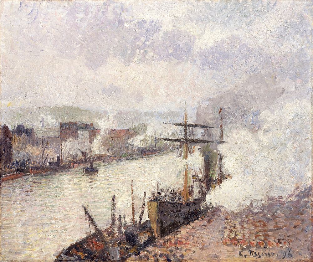 Steamboats in the Port of Rouen (1896) by Camille Pissarro. Original from The MET museum. Digitally enhanced by rawpixel.
