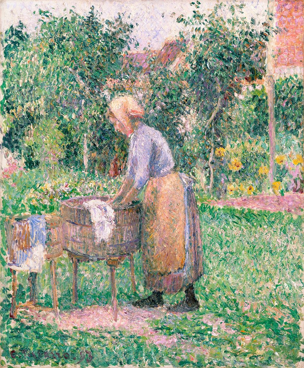 A Washerwoman at &Eacute;ragny (1893) by Camille Pissarro. Original from The MET museum. Digitally enhanced by rawpixel.