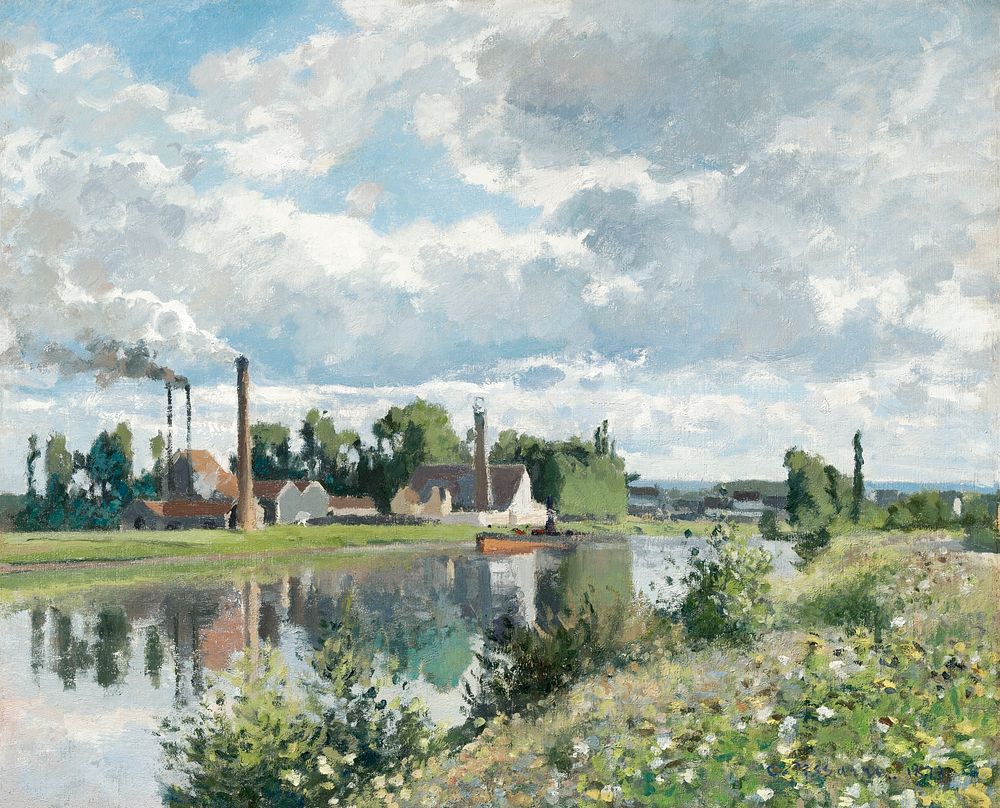 The River Oise near Pontoise (1873) painting in high resolution by Camille Pissarro. Original from the Sterling and Francine…