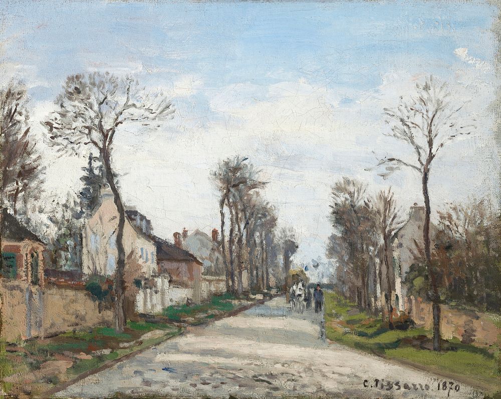 Versailles road, Louveciennes (1870) painting in high resolution by Camille Pissarro. Original from the Sterling and…