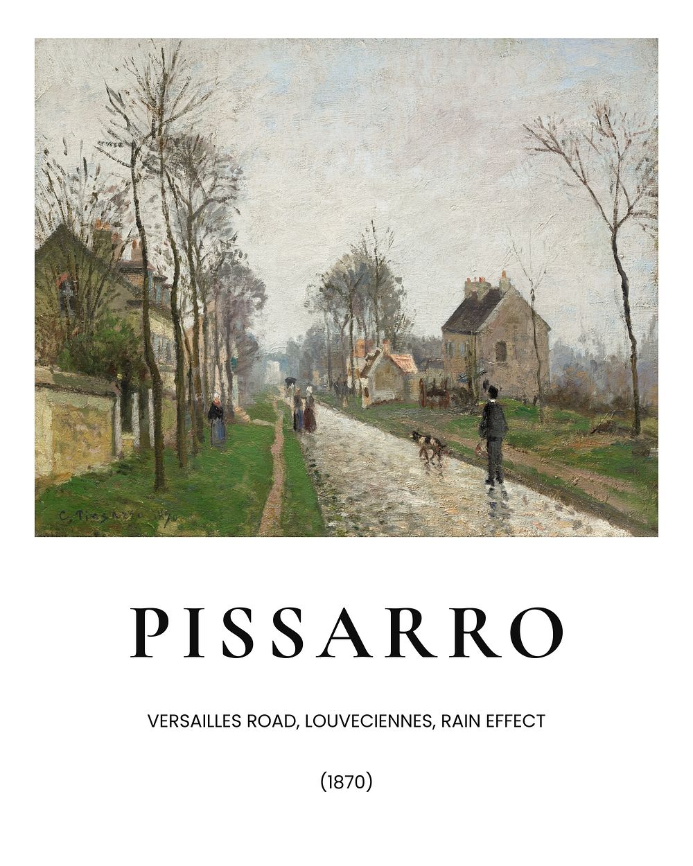 Camille Pissarro art print, famous painting of Versailles road, Louveciennes, Rain Effect, Sunset wall poster