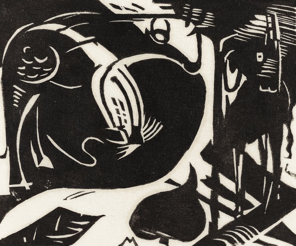 Two Mythical Animals (1914) print in high resolution by Franz Marc. Original from the National Gallery of Art. Digitally…