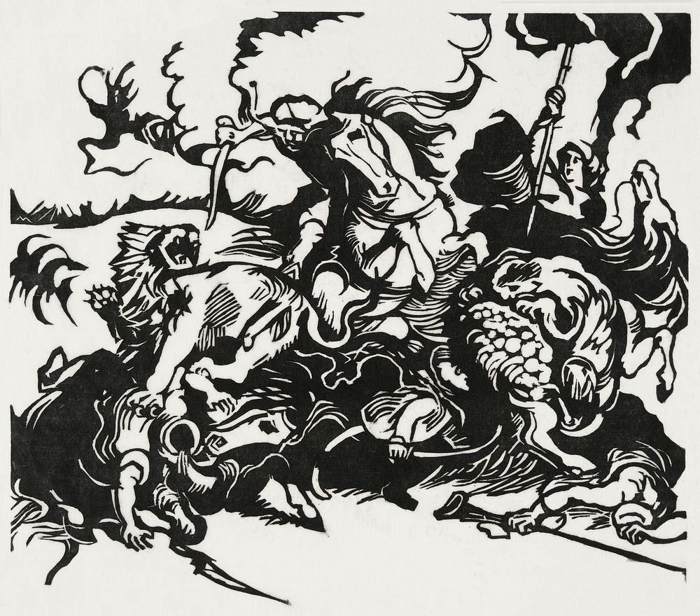 Lion Hunt (1913) print in high resolution by Franz Marc. Original from the Yale University Art Gallery. Digitally enhanced…