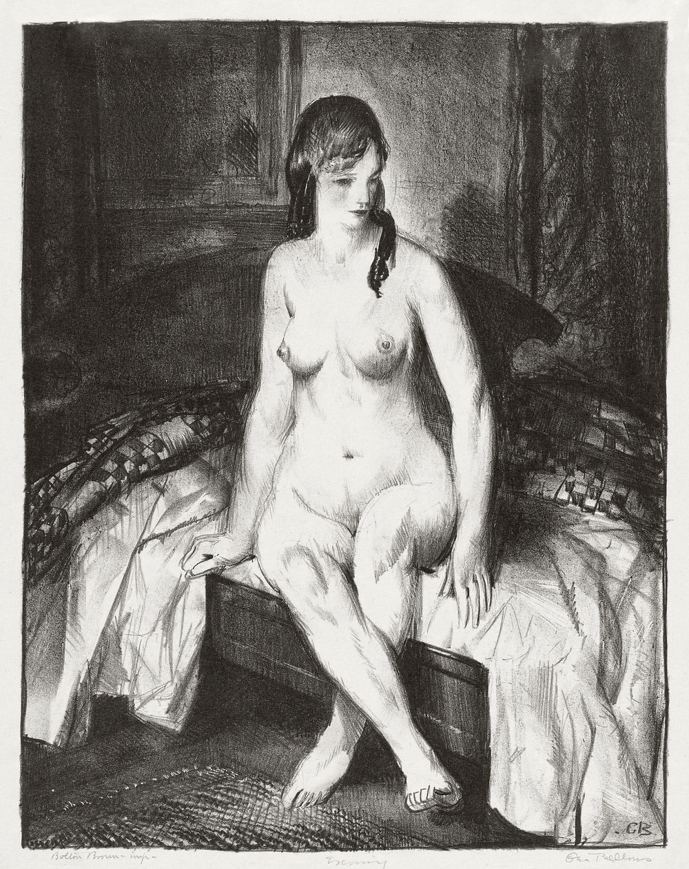 Evening, nude on bed (1921) print in high resolution by George Wesley Bellows. Original from the Boston Public Library.…