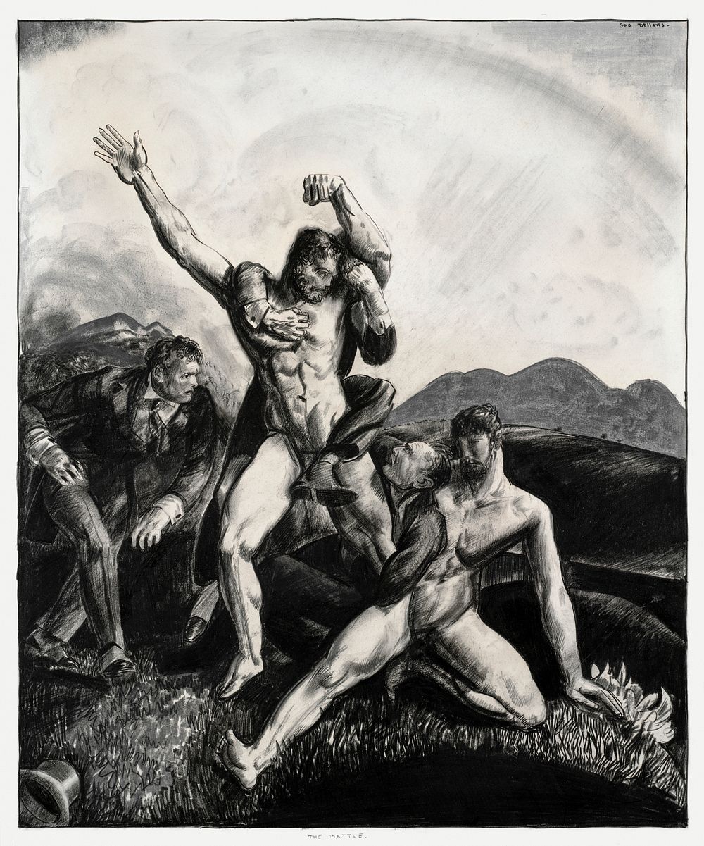 The battle (1922&ndash;1923) drawing in high resolution by George Wesley Bellows. Original from the Boston Public Library.…