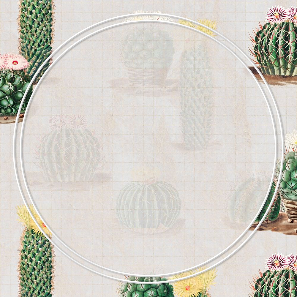 Round frame on vintage cactus pattern background design element