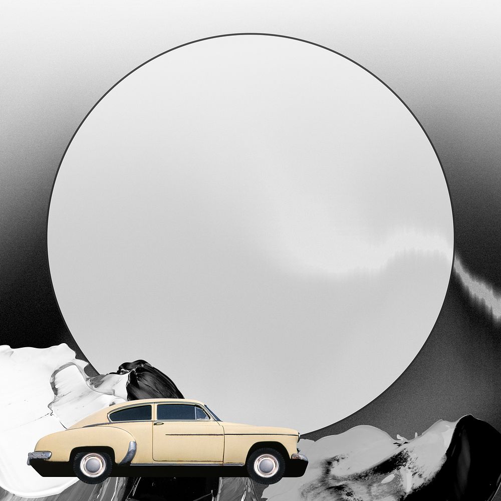 Retro frame psd with car, remixed from artworks by John Margolies