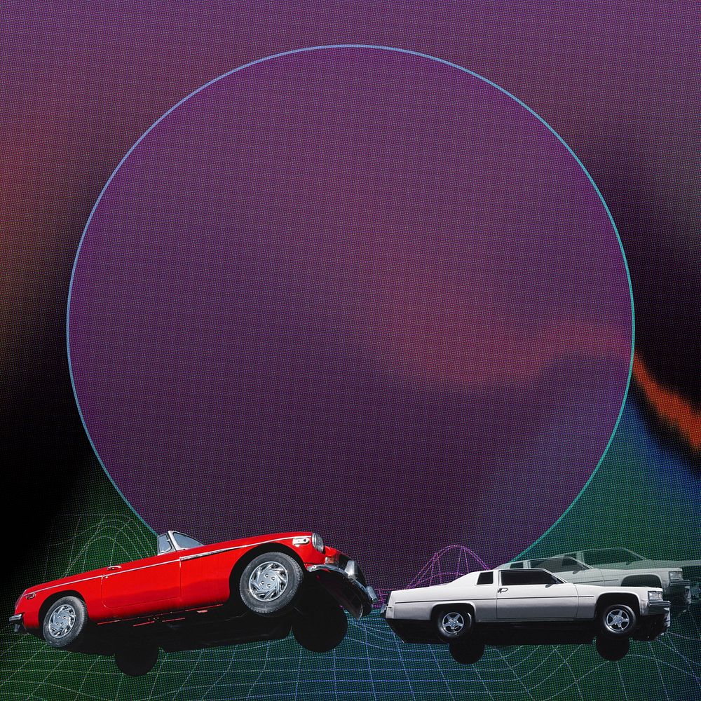 Retro frame psd with cars, remixed from artworks by John Margolies
