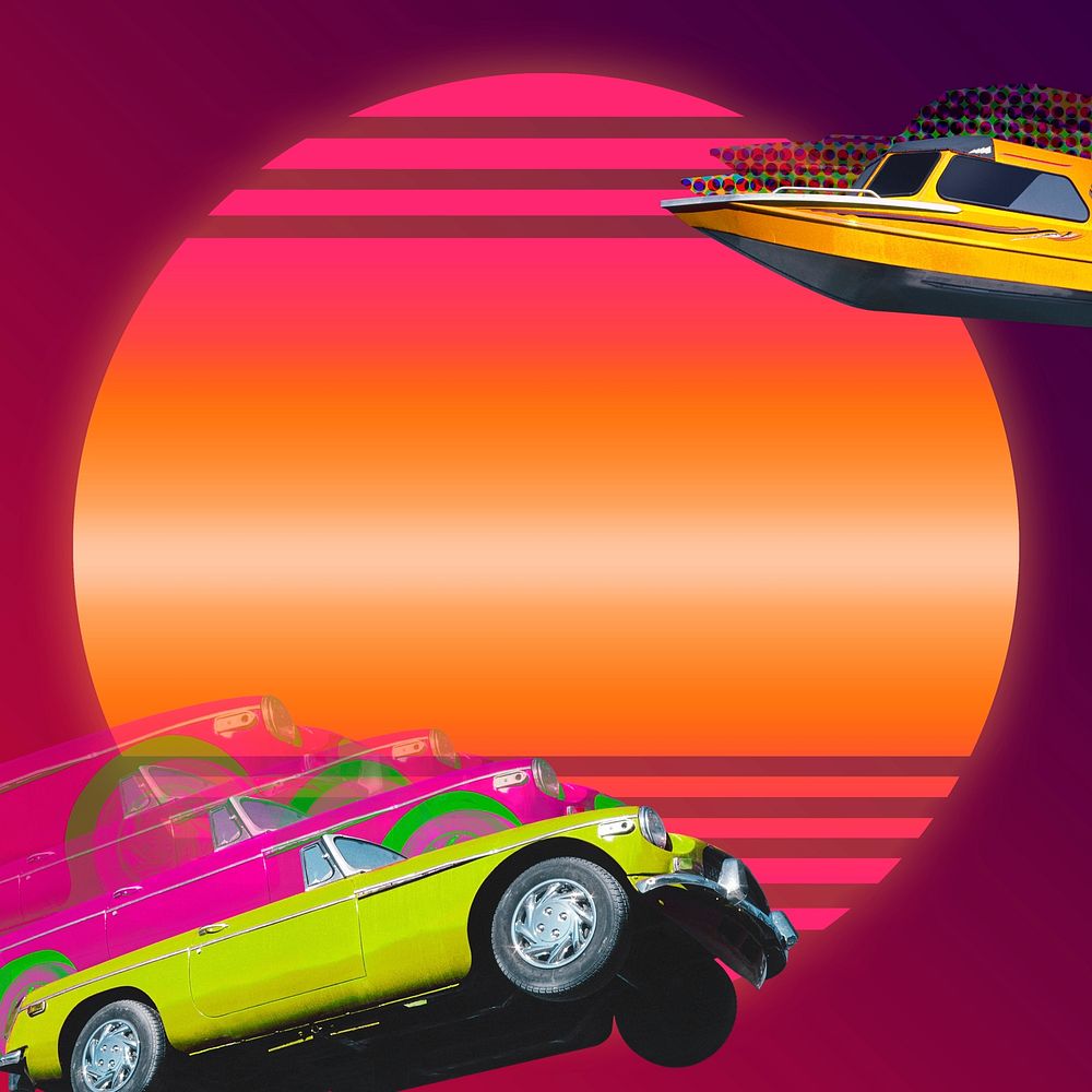Retro frame psd with cars, remixed from artworks by John Margolies