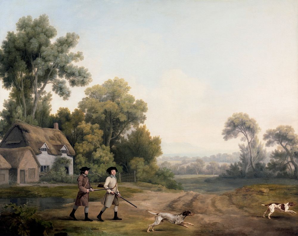 Two Gentlemen Going a Shooting (1768) painting in high resolution by George Stubbs. Original from The Yale University Art…