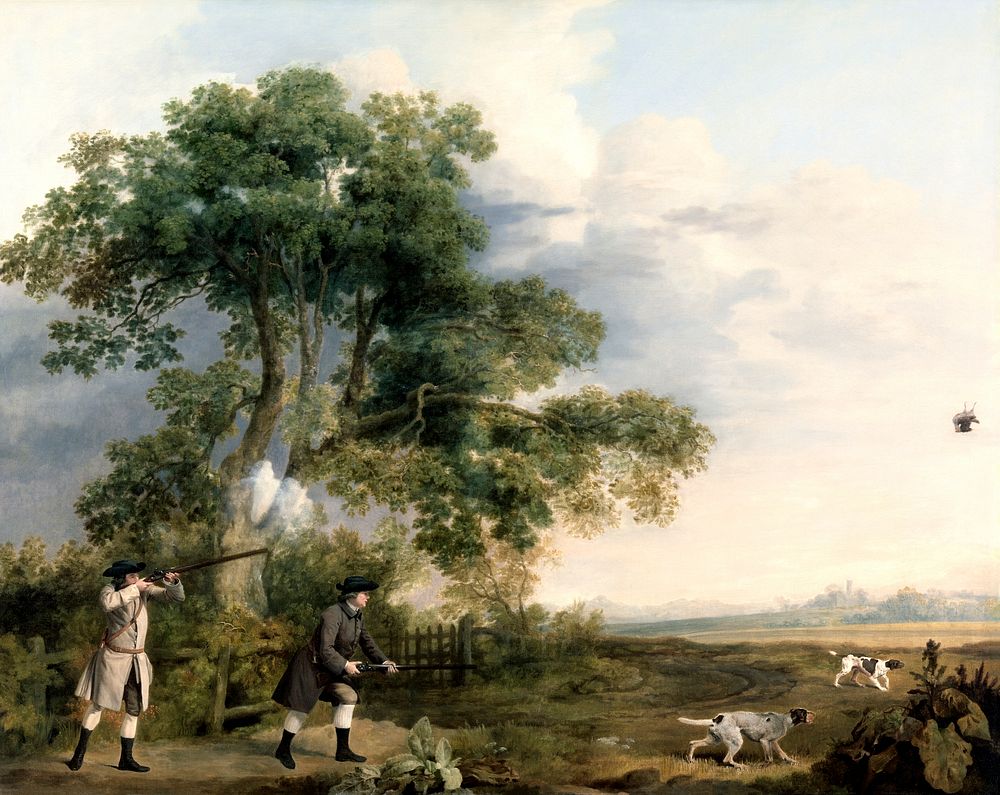 Two Gentlemen Shooting (ca. 1769) painting in high resolution by George Stubbs. Original from The Yale University Art…