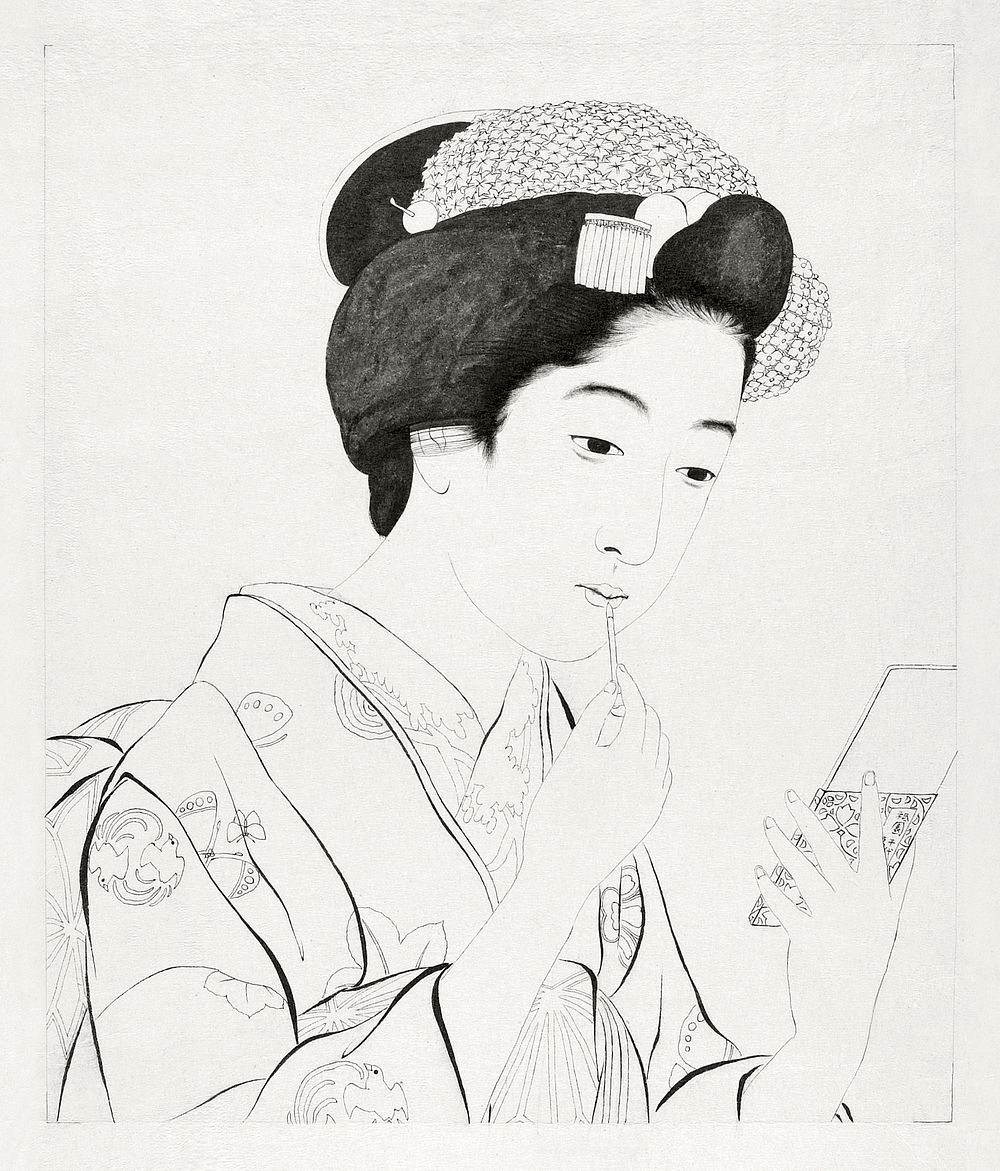 Woman Holding a Lip Brush (1920) print in high resolution by Goyō Hashiguchi. Original from the Minneapolis Institute of…