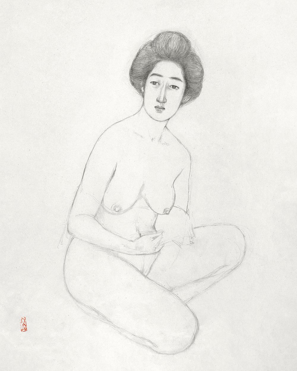 Two studies of a seated nude during early 20th century drawing in high resolution by Goyō Hashiguchi. Original from the…