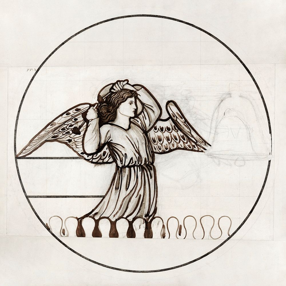 Angel playing on Bells (1862) drawing in high resolution by Sir Edward Burne–Jones. Original from The Birmingham Museum.…