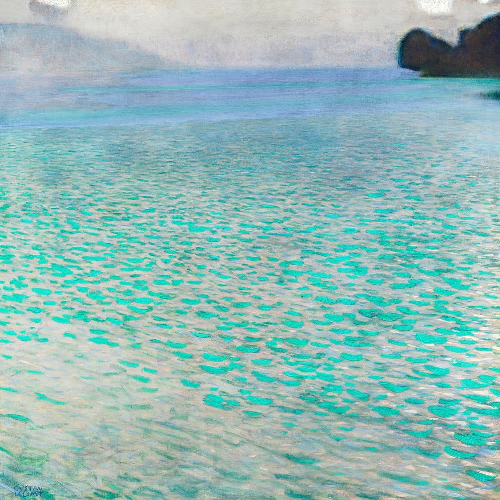 Gustav Klimt's Attersee (1900) famous painting. Original from Wikimedia Commons. Digitally enhanced by rawpixel.