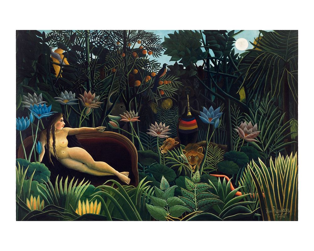 Henri Rousseau art print, The Dream famous female nude (1910) painting. Original from Wikimedia Commons. Digitally enhanced…