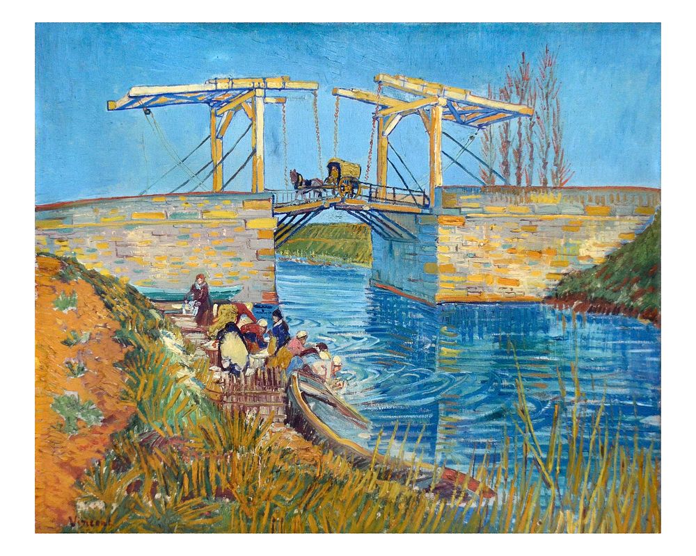 Van Gogh art print, famous painting The Langlois Bridge landscape wall decor.