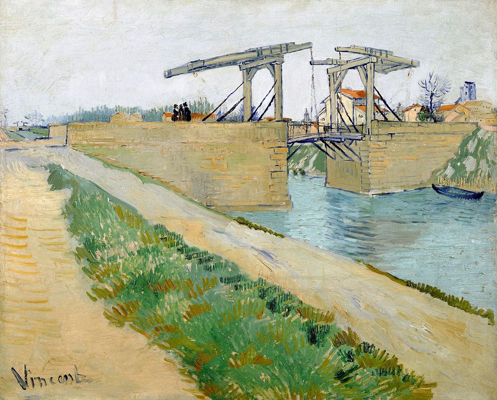 Vincent van Gogh's The Langlois Bridge (1888) famous landscape painting. Original from Wikimedia Commons. Digitally enhanced…