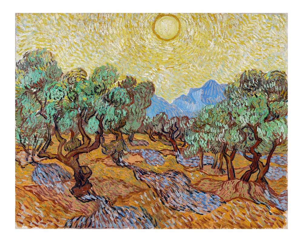 Van Gogh art print, famous landscape painting Olive Trees wall decor.