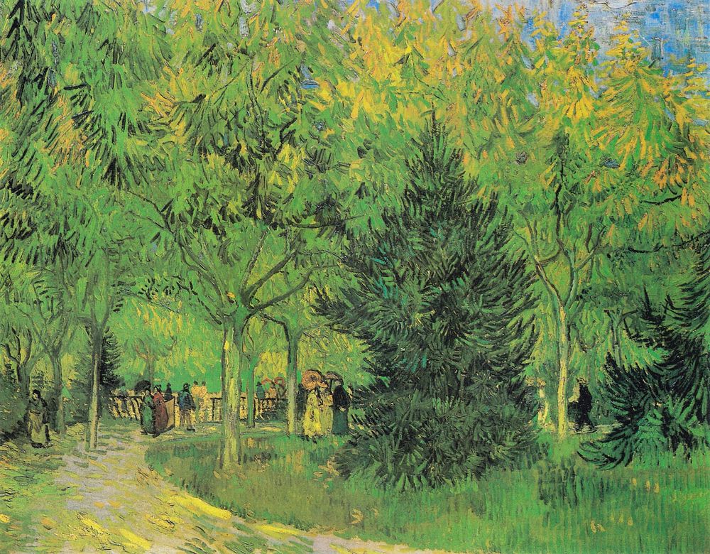 Vincent van Gogh's Path in the Park of Arles with Walkers (1888) famous painting. Original from Wikimedia Commons. Digitally…