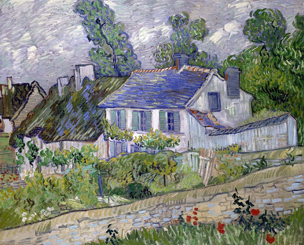 Vincent van Gogh's Houses at Auvers (1890) famous landscape painting. Original from Wikimedia Commons. Digitally enhanced by…