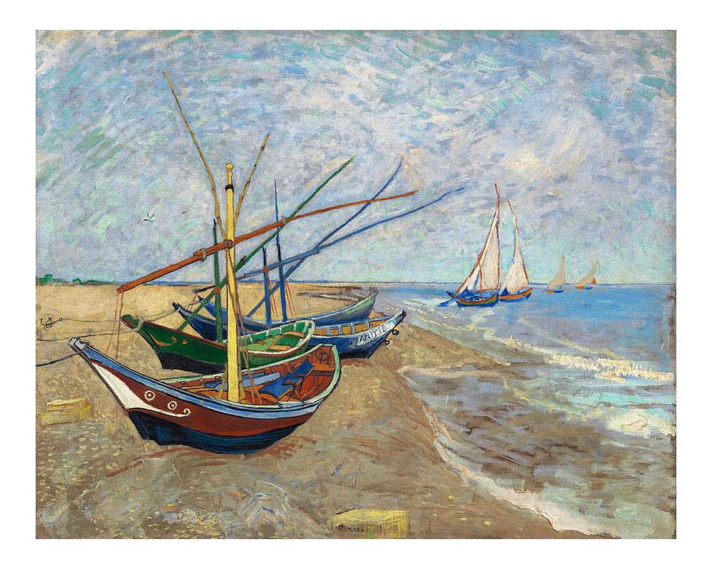 Van Gogh art print, famous painting Fishing boats landscape wall decor
