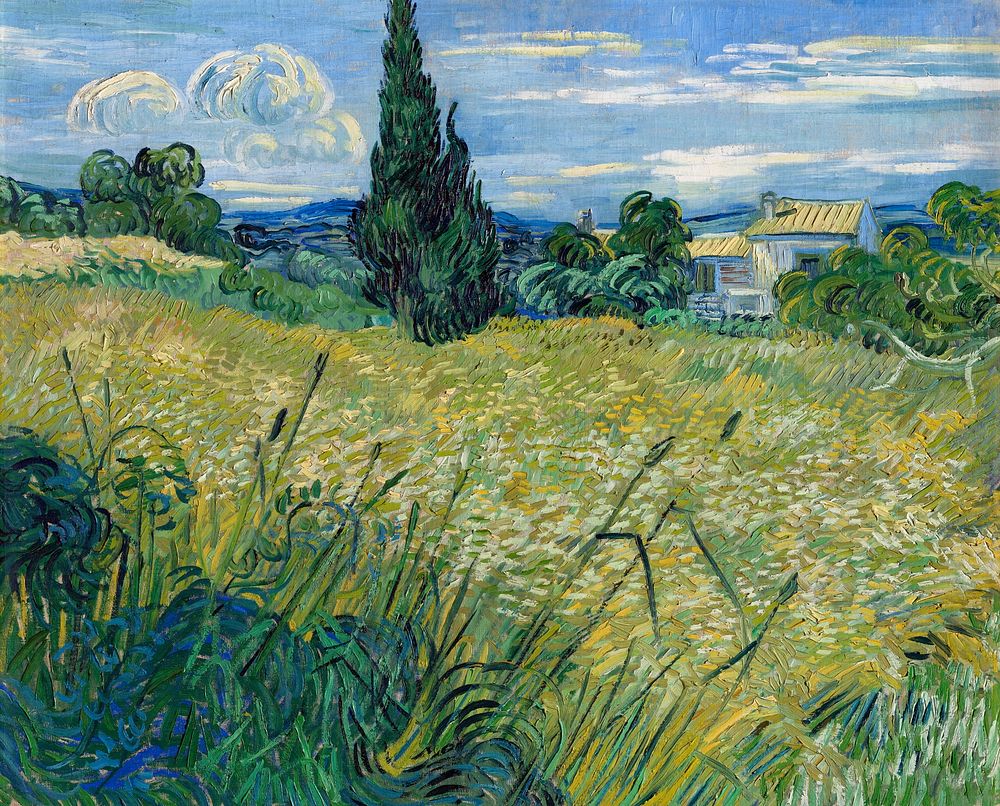 Vincent van Gogh's Green Wheat Field with Cypress (1889) famous landscape painting. Original from Wikimedia Commons.…