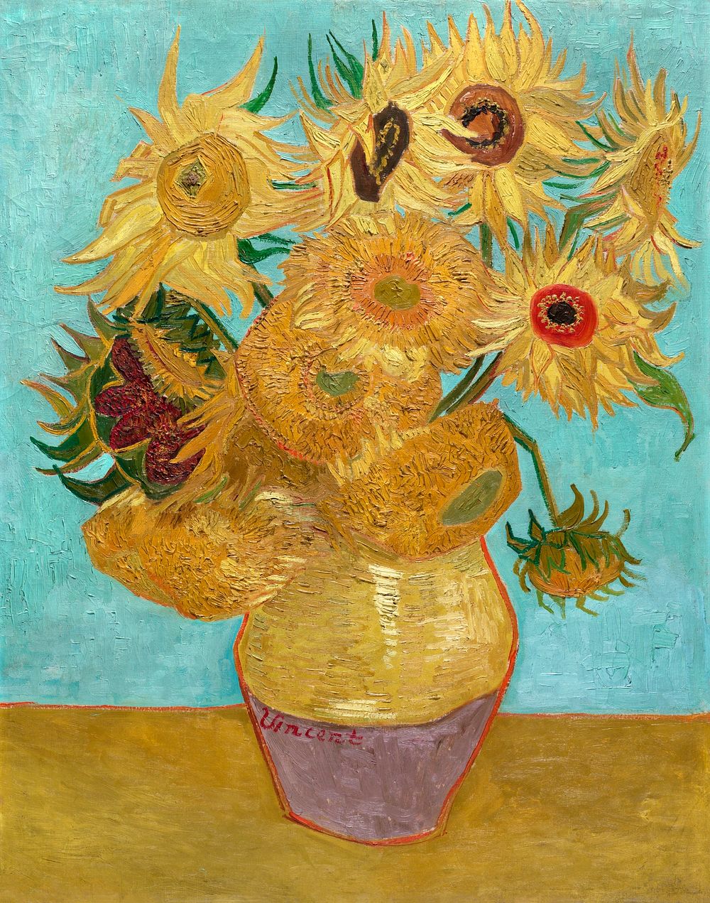 Vincent van Gogh's Vase with Twelve Sunflowers (1888&ndash;1889) famous painting. Original from Wikimedia Commons. Digitally…