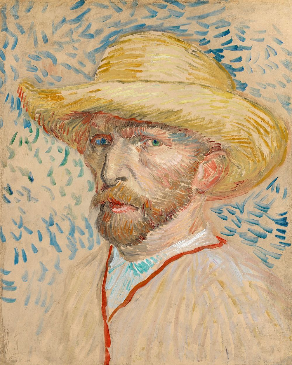 Vincent van Gogh's Self-Portrait with a Straw Hat (1887) famous painting. Original from Wikimedia Commons. Digitally…