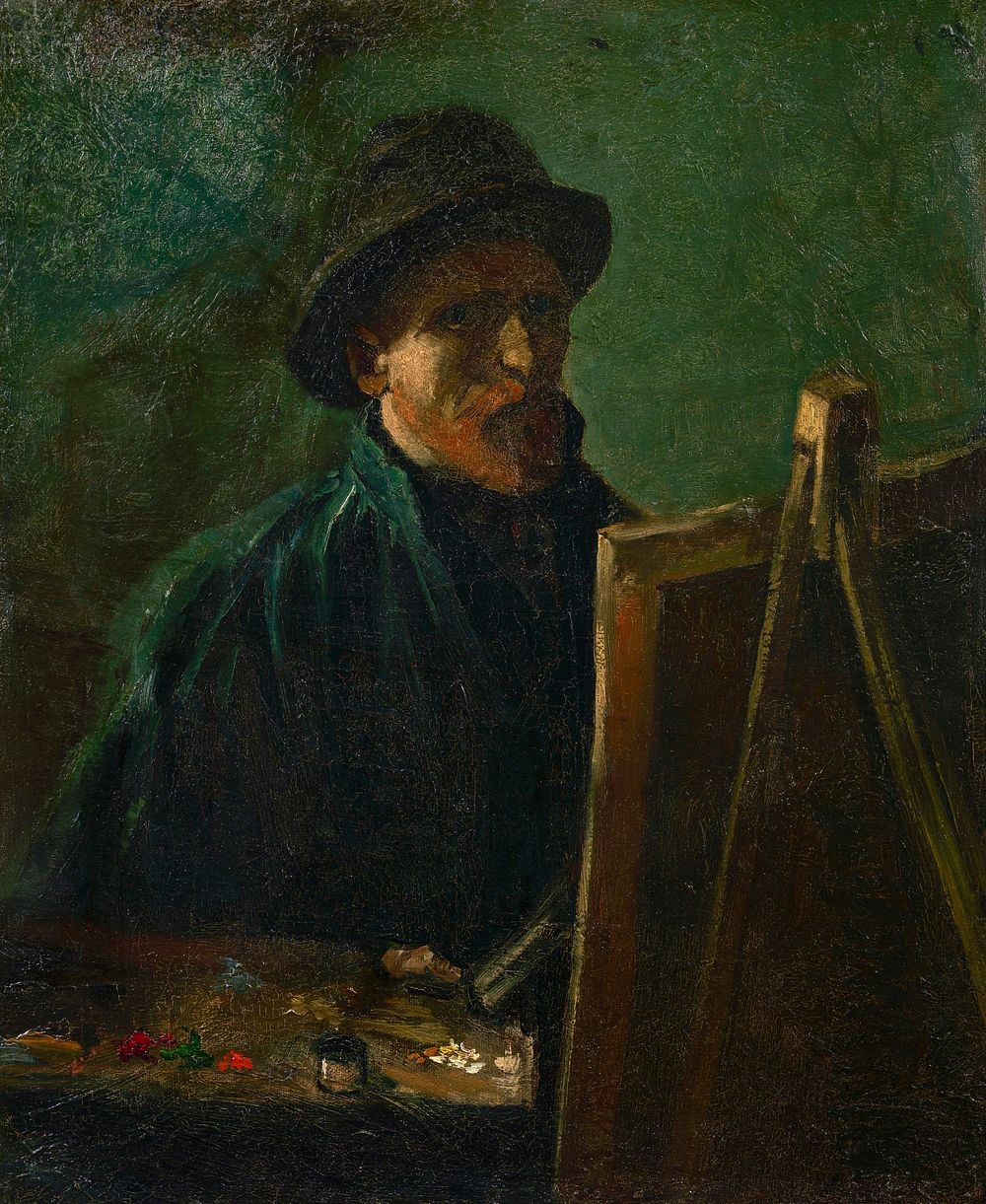 Vincent van Gogh's Self-Portrait with Dark Felt Hat at the Easel (1886) famous painting. Original from Wikimedia Commons.…