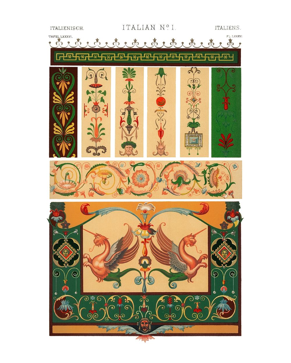 Vintage Italian ornaments wall art print and poster.