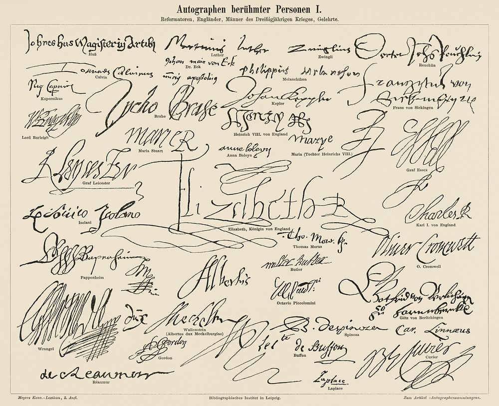 Autographs of Famous Figures 1 (1894). Digitally enhanced from our own original plate. 