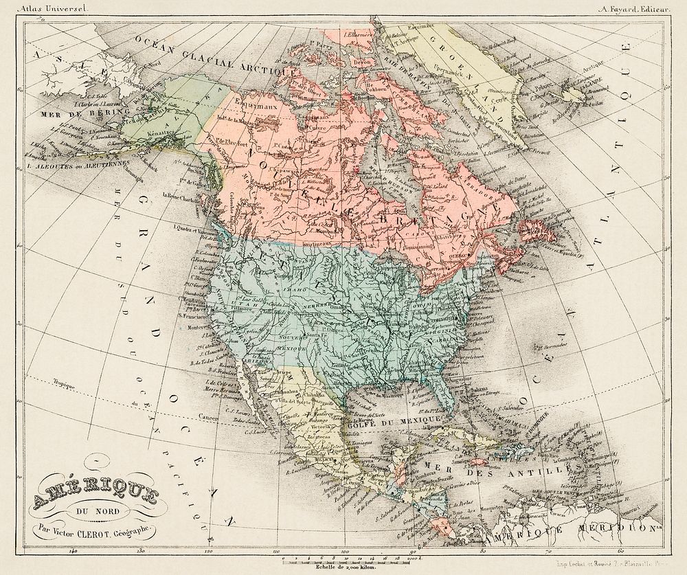 Amerique du Nord from Atlas Universel by Arth&egrave;me Fayard, pseudonyme F. de la Brugere (1836-1895), published in 1878…