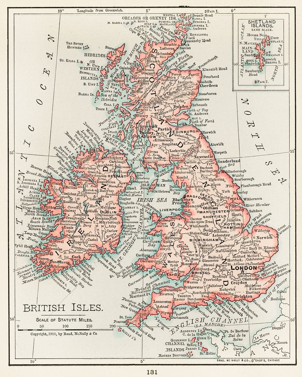 Universal Atlas of the World, A cartographic map of the British Isles. published in 1900. Digitally enhanced from our own…