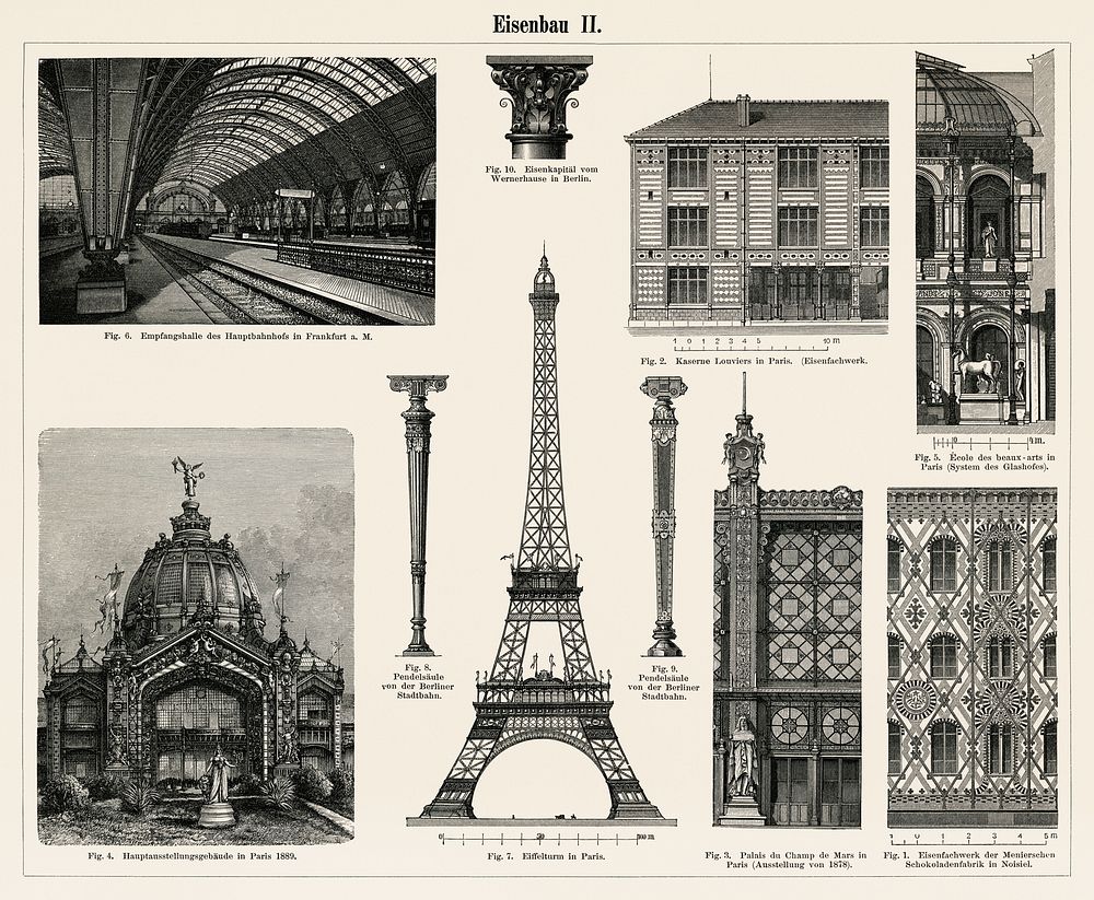 Cast - Iron Architecture (1894, a collection of iron made architectural designs, notably the Eiffel Tower. Digitally enhanced…