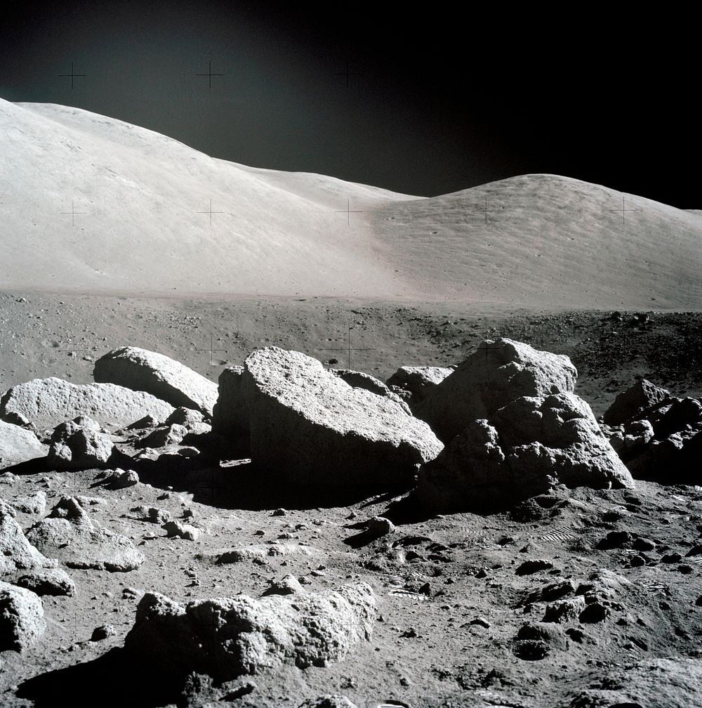 Panoramic view of Station 5 (Camelot Crater) during Apollo 17 EVA-2. Dec 12th, 1972. Original from NASA. Digitally enhanced…