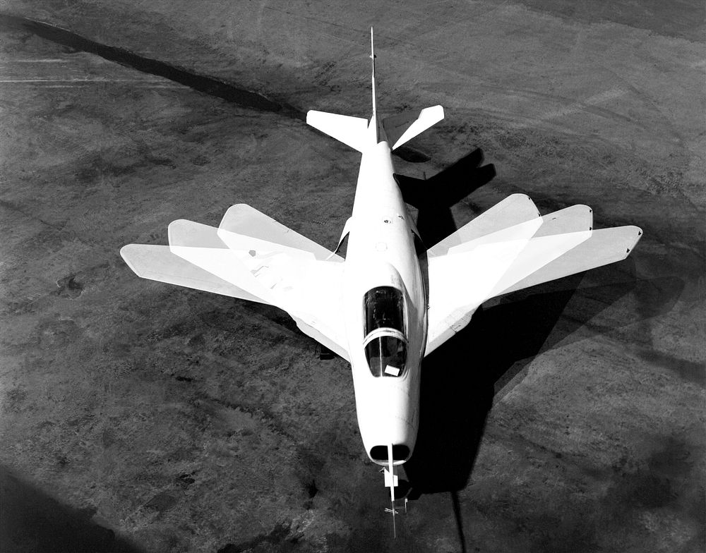 X-5 at the South Base of Edwards Air Force Base. Original from NASA. Digitally enhanced by rawpixel.