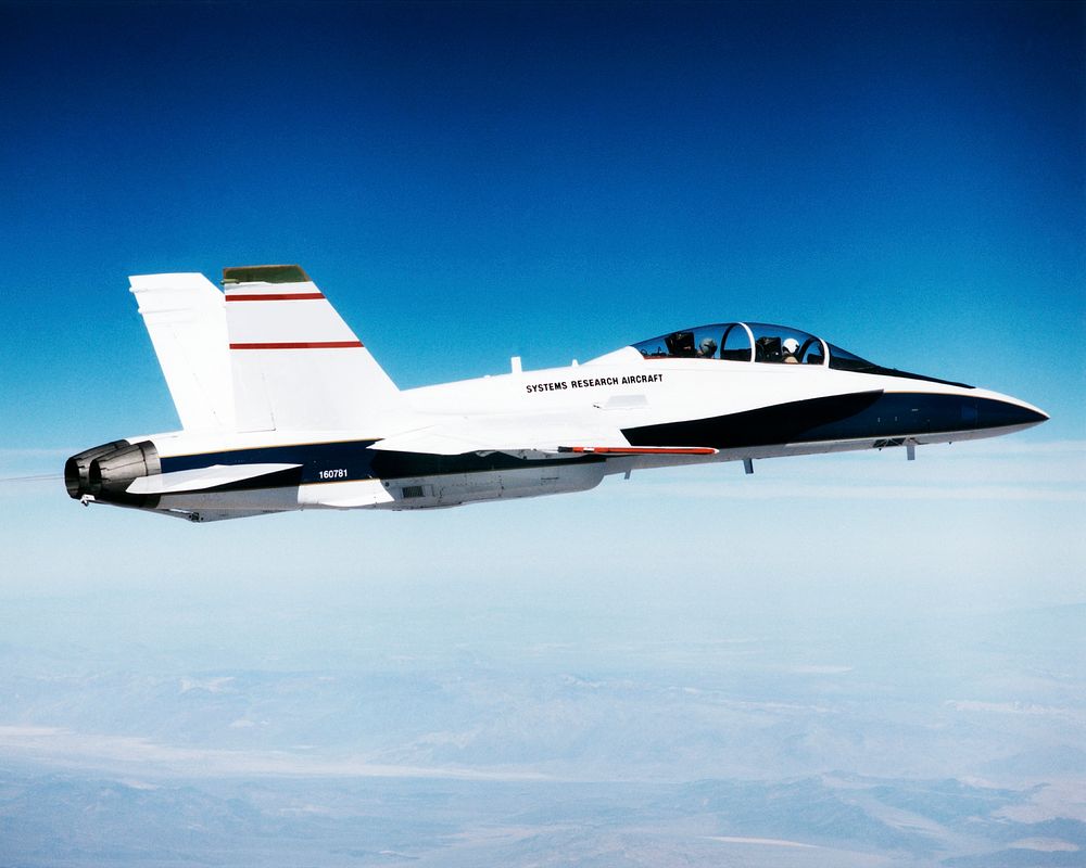 F-18 Systems Research Aircraft (SRA) in flight, October 3rd, 1997. Original from NASA. Digitally enhanced by rawpixel.